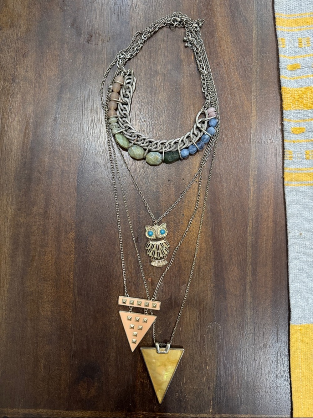 Multicolor Beaded & Owl Pendant Layered Necklace - Unbranded